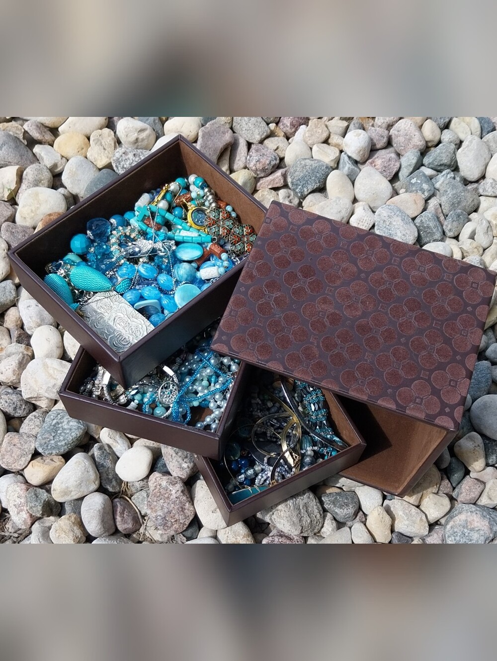 Vintage Jewelry Lot & Brown Leatherette Jewelry Storage Box